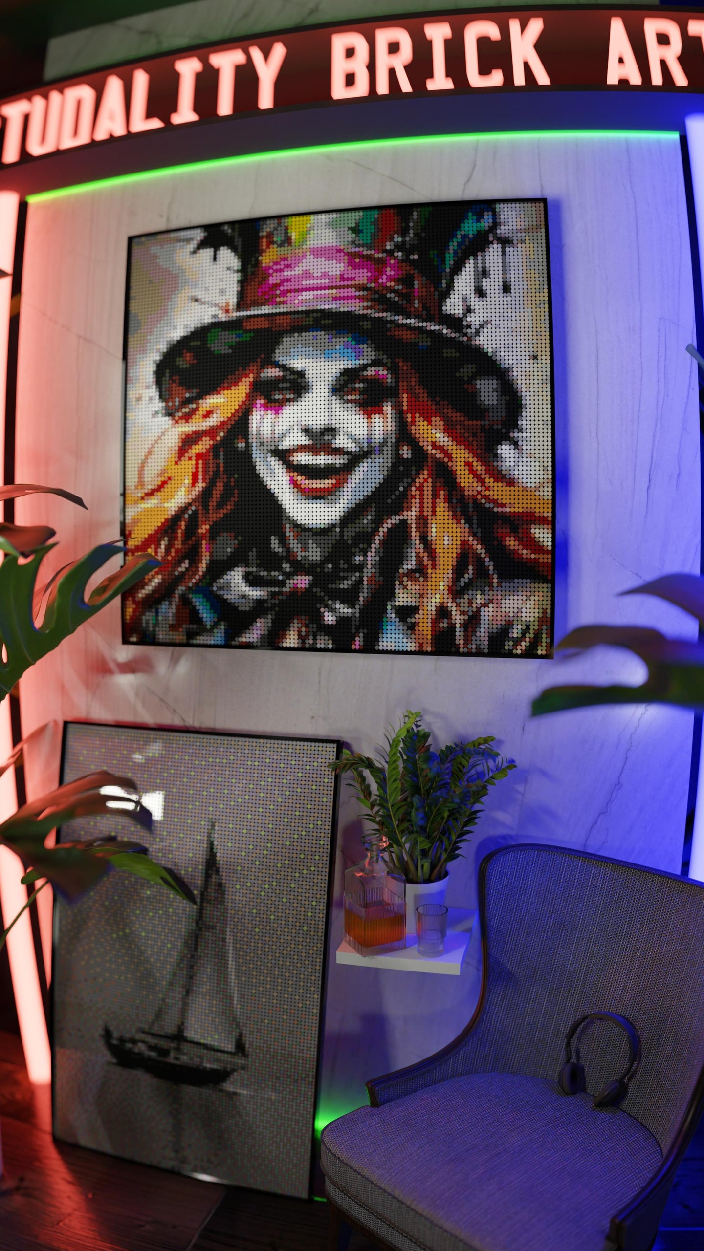 The Mad Hattress LEGO® Style mosaic pixel art design for display